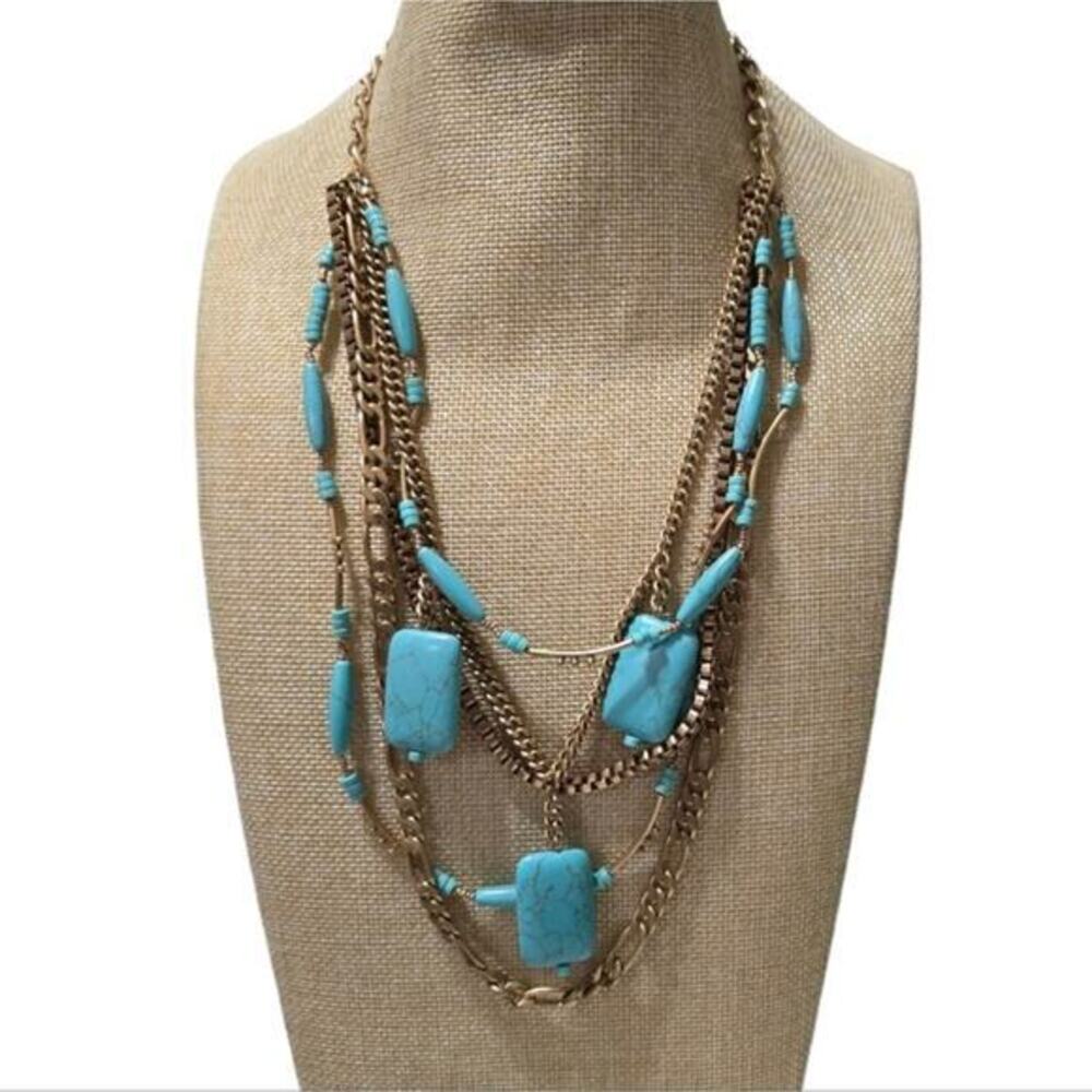Silpada KR Toes in the Sand Tiered Howlite Turquoise & Brass Necklace 5-Strands